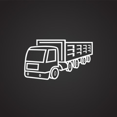 Cargo truck thin line on black background icon