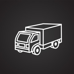 Cargo truck thin line on black background icon