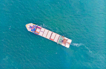 Logistics and transportation of Container Cargo ship and Cargo import/export and business logistics,Aerial view from drone
