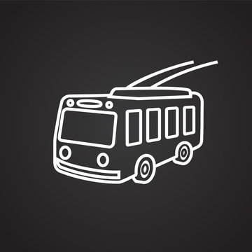 Trolley bus thin line on black background icon
