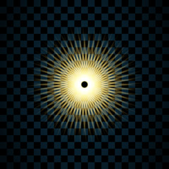 Sparkle gold star, isolated transparent background. Glow shine effect. Golden magic burst with glitter, glowing shiny flare. Flash light explosion. Bright glare design. Vector illustration