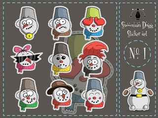 Sticker pack Dugg the snowman, number 1, vector