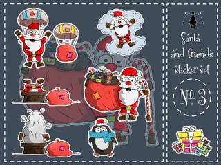 Fototapeta premium Isolated Sticker pack, Santa and friends 3 vector