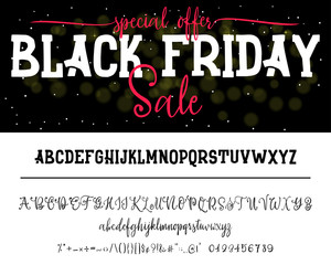 Black Friday sale. Hand drawn typeface set. Vector logo font. Typography alphabet for your designs: badge, typeface, card, wedding invitation.