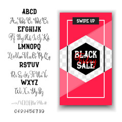 Black Friday sale. Hand drawn typeface set. Vector logo font. Typography alphabet for your designs: badge, typeface, card, wedding invitation.