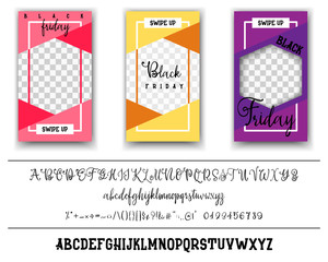 Black Friday sale. Hand drawn typeface set. Vector logo font. Typography alphabet for your designs: badge, typeface, card, wedding invitation.