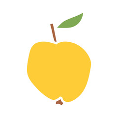 Cartoon yellow apple isolated on white background. Vector illustration.