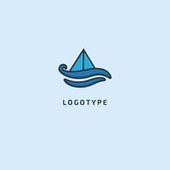 Ship, yacht Logo silhouette logo. Vector abstract minimalistic illustration fishing. tourism, cruise, boat trip, marina, diving, tourism vector flat style logotype modern.