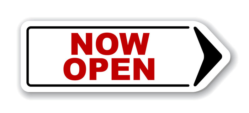 red vector banner now open