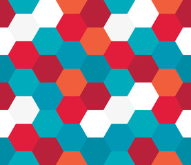 Seamless geometric pattern. Colorful infinity abstract honeycomb geometrical background. Sexangle, hexagon background. Vector illustration.