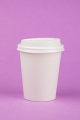 Paper coffee container with white lid. Take-away beverage container. Drink Cup template for your design
