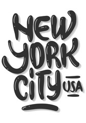 New York City Usa Graffiti Influenced Label Sign  Logo Hand Drawn Lettering for t shirt or sticker on a white background. Vector Image.