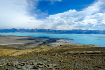 Landscape with Lake Argentino in Patagonia, Argentina, as seen from the hill 'Cerro Frías'.