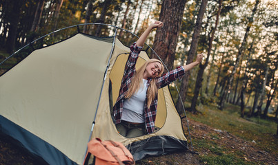 Female tourist on nature.