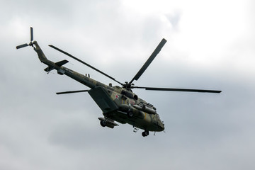 Fototapeta na wymiar Russian military transport helicopter MI-8MTSh. Name on NATO codification: - Hip.