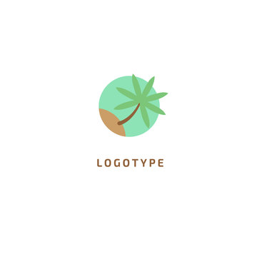 Palm tree icon. Vector flat style illustration resort, hotel logo template. Logo concept of island, loukost, tour, trip, booking hotel, travel application, tourism, summer.
