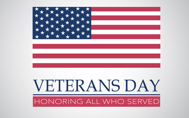 Veterans day background with flag and text: Honoring all who served