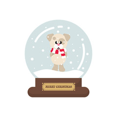 cartoon cute christmas snowglobe with winter dog with scarf