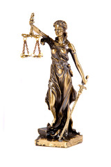 Bronze sculpture of the goddess of justice-Themis on white background
