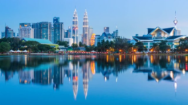 Day to Night Kuala Lumpur Cityscape  Of Malaysia 4K Time Lapse