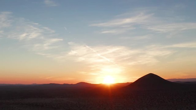 Aerial sunset in the desert, mojave desert
