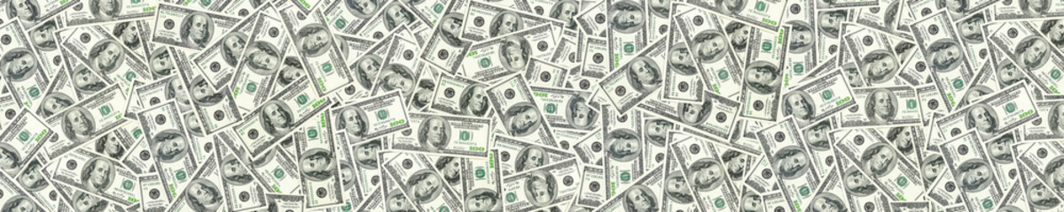 Panorama of dollars pile as background