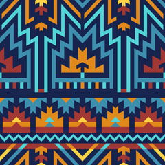 Vector Seamless Tribal Pattern. Ethnic Ornament with Triangles, Rhombus and Stripes. Textile Design