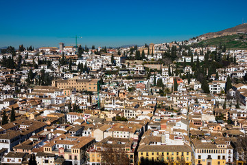 Fototapeta na wymiar View of Granada city (Albaicin District) from the Alhambra. Granada, Spain
