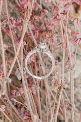 princess cut diamond engagement wedding ring with pink desert flowers