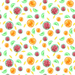 watercolor seamless raster pattern with different sweets, dots 