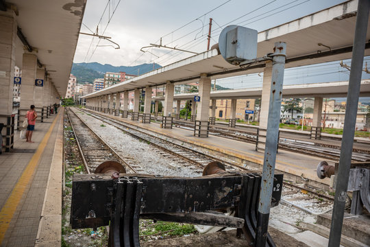 An Empty Rail Station In Salern Italy