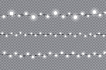 Christmas lights isolated on transparent background. Xmas glowing garland. Sparks glitter special light effect. Vector illustration.
