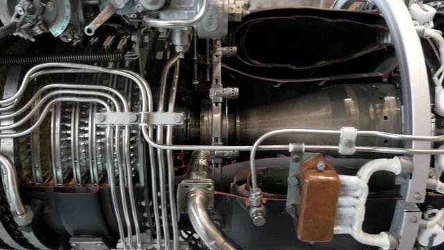 Internal parts Of Aircraft Engine. Concept: Aircraft construction, Aviation, Airplane Turbine,  Engine 