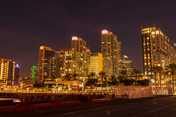Fototapeta na wymiar San Diego waterfront buildings at night