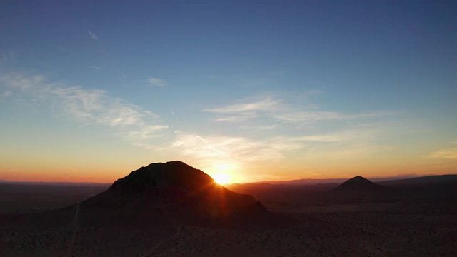 Aerial sunset in the desert, mojave desert