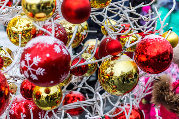 Christmas ball on the branches fir.