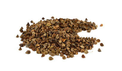 A Pile of Sprouting (in Hull) Buckwheat Seed. Isolated on White Background.