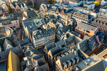 scenic aerial view to frankfurt new old town - obrazy, fototapety, plakaty