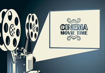 Fototapeta premium cinema poster with retro film projector background