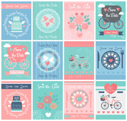 Set of vector wedding vintage design posters, invitations cards.