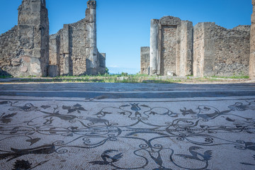 A roman mosaic and ruins above - 232359549