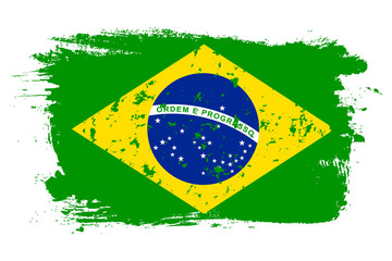 Grunge Brazil flag, isolated on white background, vector illustration.