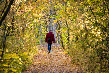 Herbstspaziergang eines Senioren
