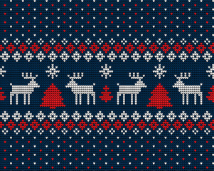Knitted Christmas and New Year pattern Norwegian style , illustration