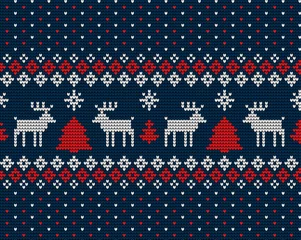 Wall murals Christmas motifs Knitted Christmas and New Year pattern Norwegian style , illustration