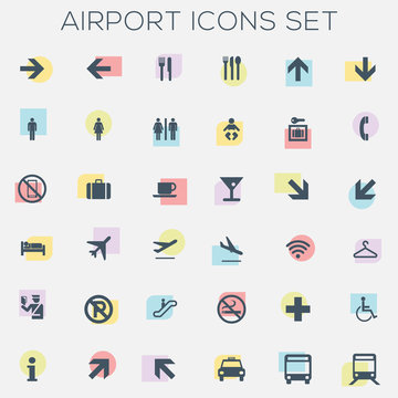 Colorful Silhouette Icons - airport, travel, tourism - vector