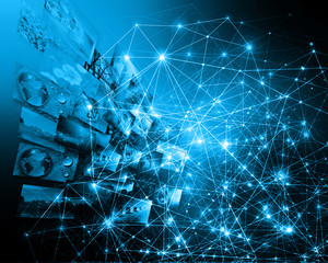 Best Internet Concept of global business.Technological background, symbols Wi-Fi, of the Internet, television, mobile and satellite communications