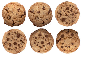 Chocolate chip cookies, isolated on white background, in high resolution for advertising use.