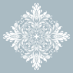 Damask graphic ornament. Floral design element. Blue vector pattern