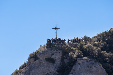 Montserrat monastery on mountain in Barcelona, Catalonia.